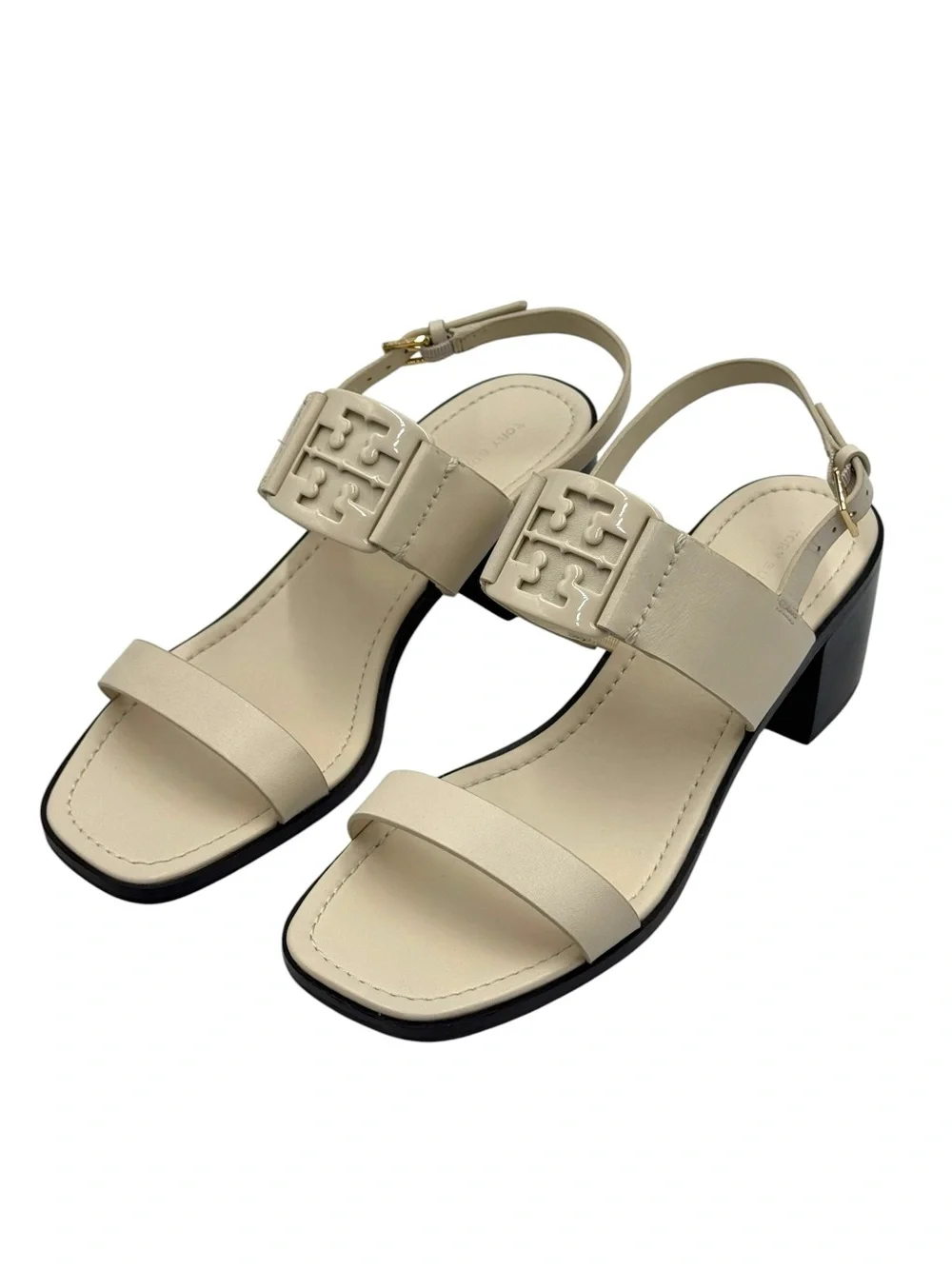 Tory Burch Georgia 55MM Cream Block Heel Slingback Sandals Size 9.5